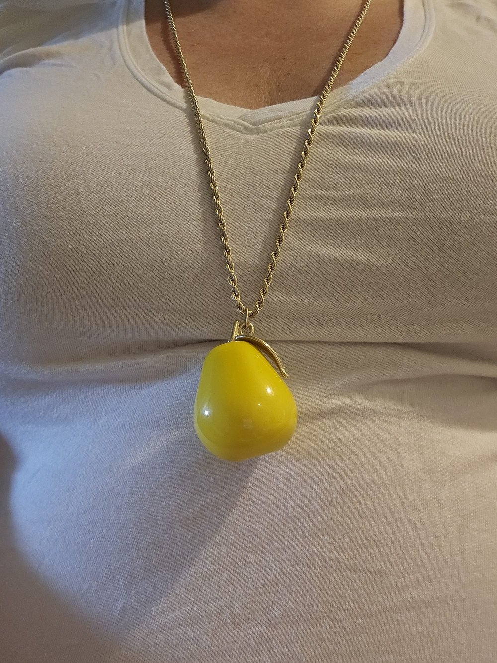Yellow Pear Pendant Necklace - Gold Tone Chain